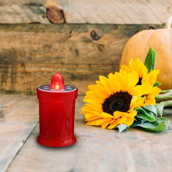 OULII Outdoor Red LED Grave Lantern Featuring Flickering Light and Church Cross Decoration