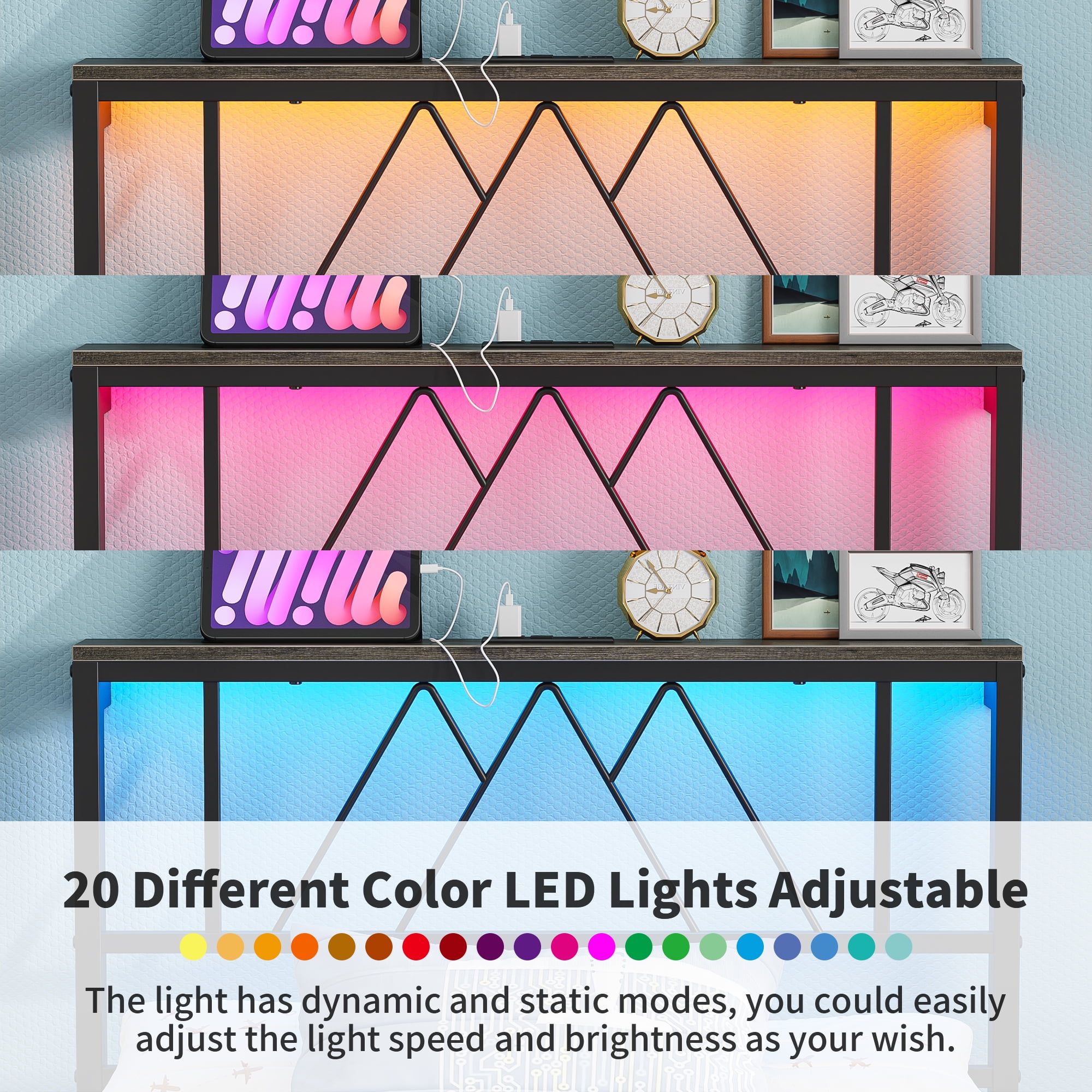 Yoneston Twin Size Platform Bed Fame with LED and Charging Station Storage Headboard No Box Spring Need for Kids Furniture, Black