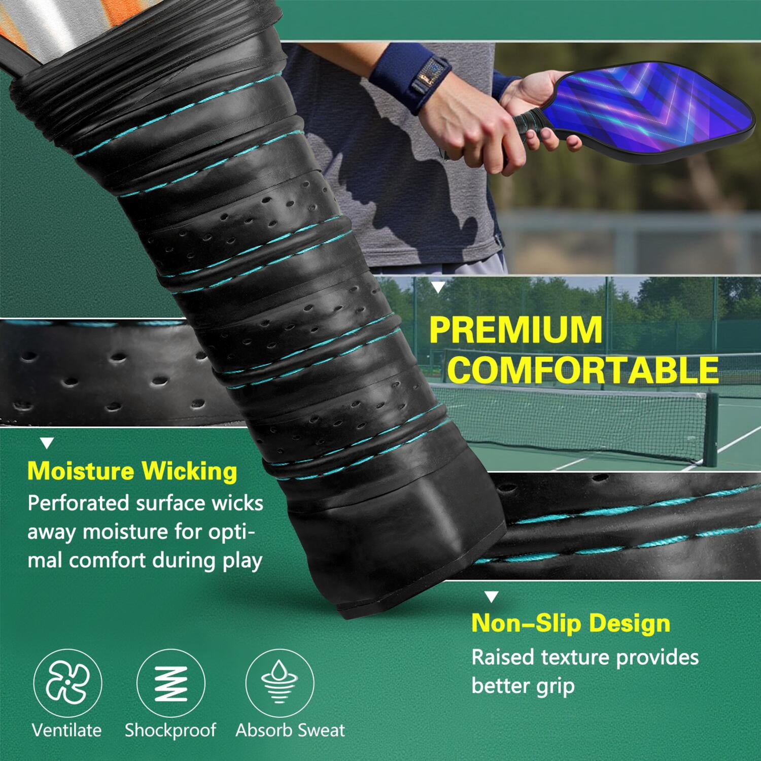 Pickleball Paddles Set Of 1, Fiberglass Surface, Speed, Lightning, Thunder Print, 1 Paddle, 2 Balls & Bag