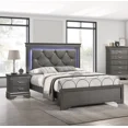 thumbnail image 2 of Glamorous Gray Queen Size 3Pc Bedroom Set Panel Bed w LED Unique Tufted HB Nightstands Wooden Furniture, 2 of 7