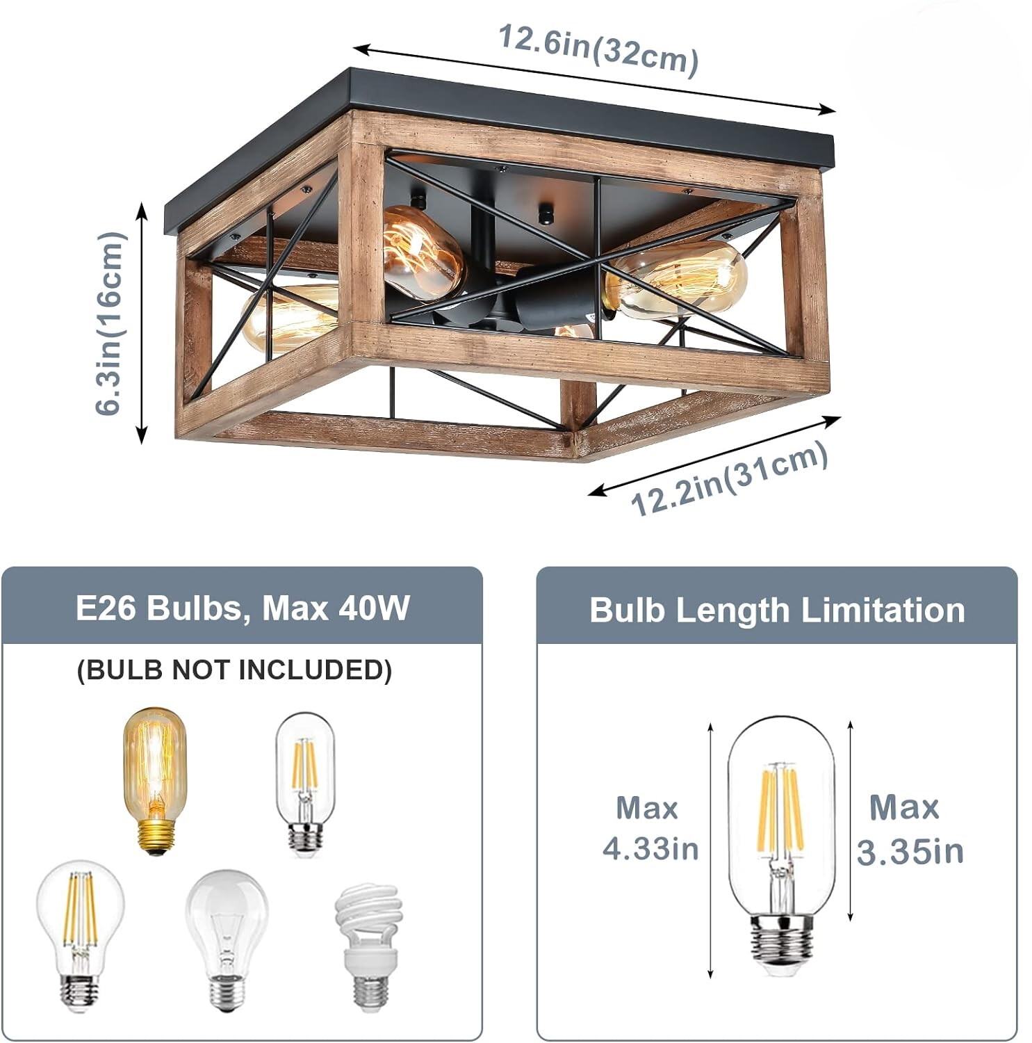 Table Lamp Wooden Flush Mount Ceiling Lights, 4-Light Farmhouse Close to Ceiling Lighting Fixtures Black Ceiling Lamp for Kitchen Island Living Room Bedroom Hallway Laundry Entryway,Bedroom Lamp