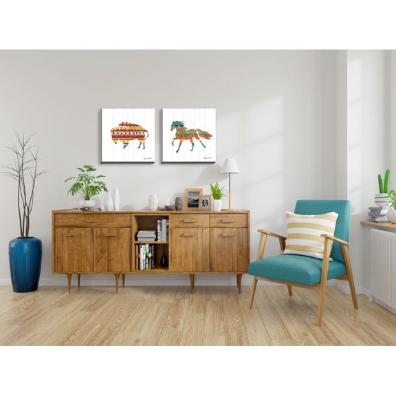 Gango Home Decor Southwestern Vibes II & IV; Two 16x16in Hand-Stretched Canvases