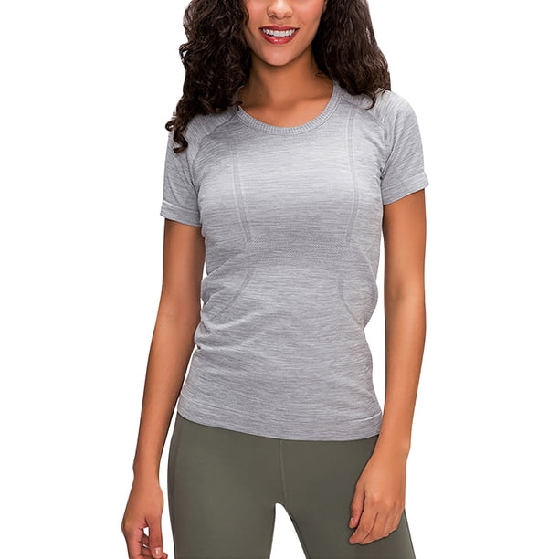 Gibobby Playera de Manga Corta con Cuello Redondo Camiseta deportiva manga corta con cuello redondo para mujer, camiseta deportiva para correr(Gris,M)