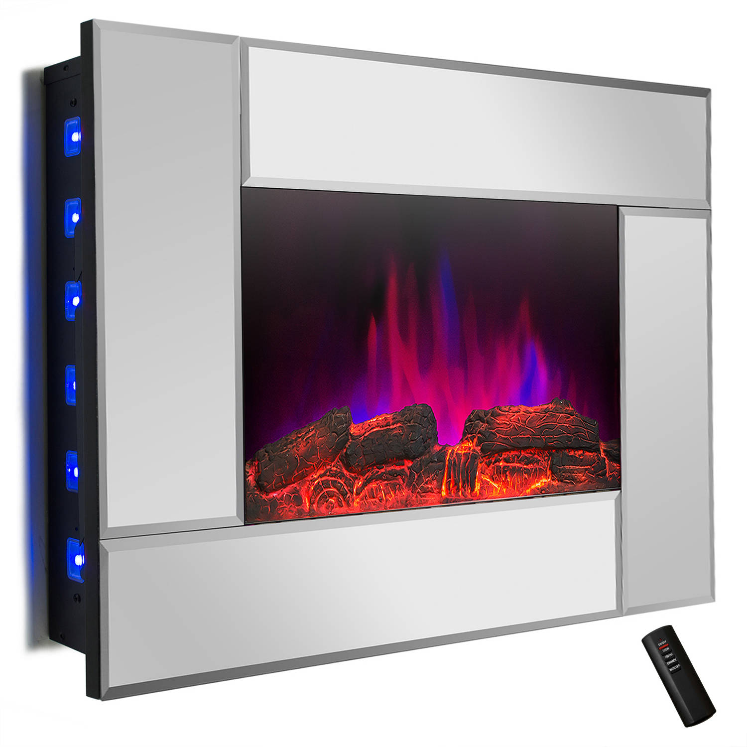 AKDY FP0050 36" 1500W Wall Mount Electric Fireplace Heater with Tempered Glass, Pebbles, Logs and Remote Control, Mirror - image 4 of 14