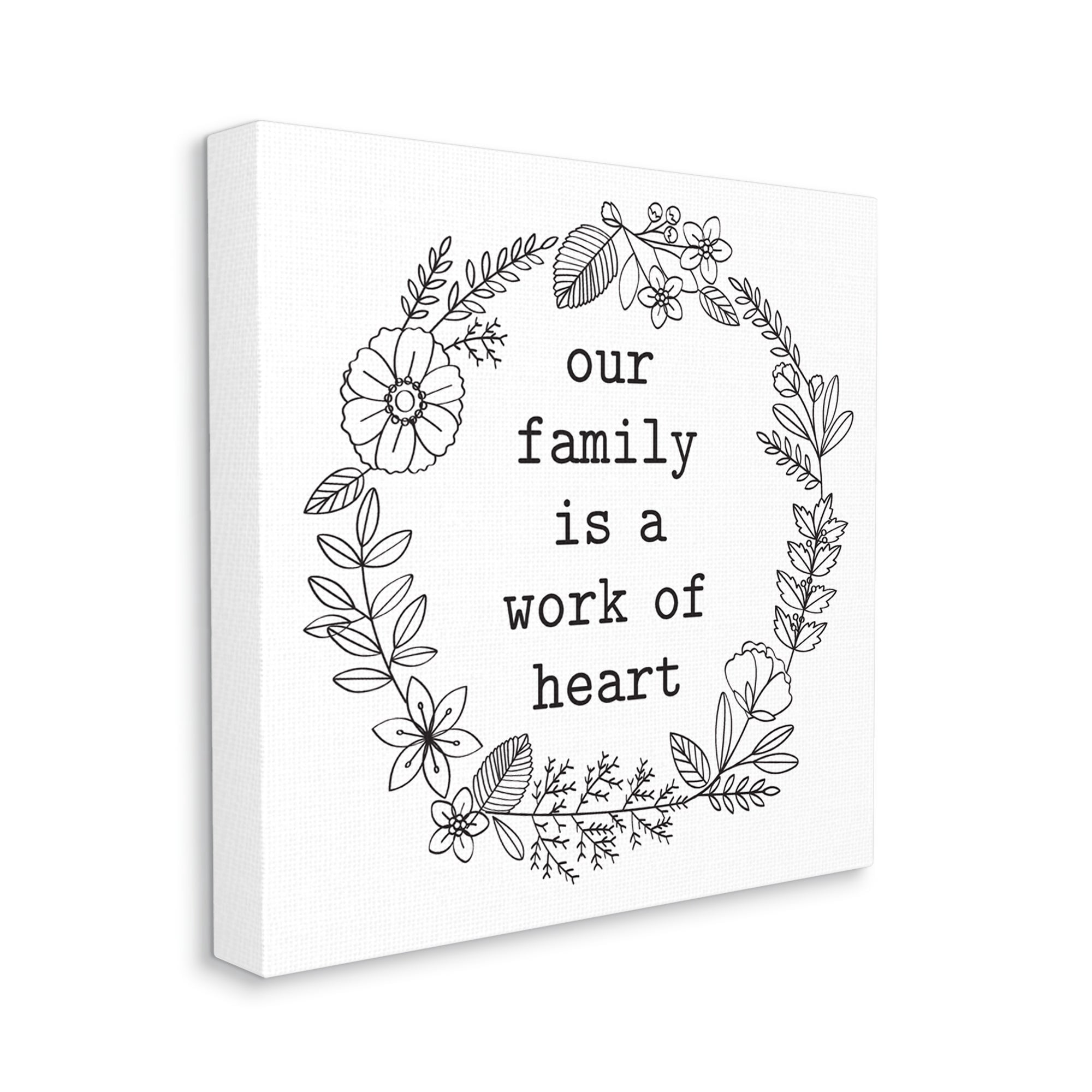 Stupell Industries Work Of Heart Floral Outline Wreath Family Quote Graphic Art Gallery Wrapped Canvas Print Wall Art, Design by Lettered and Lined