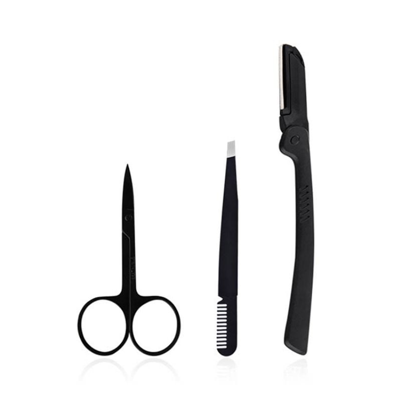 3 Pcs Eyebrow Tweezers Razor Scissors Professional Eyebrow Grooming Kit
