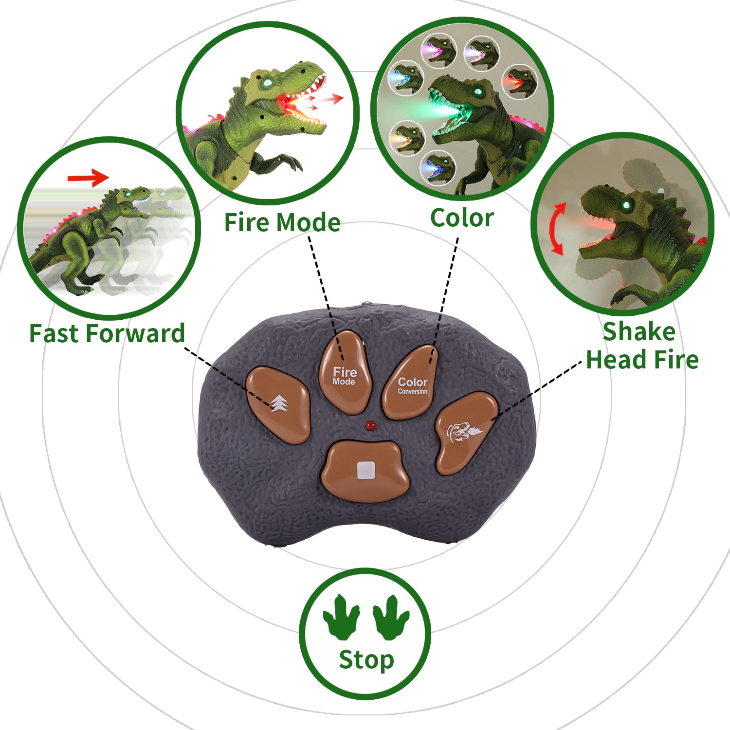 Anpro Remote Control Dinosaur Toy for Kids, Big T-Rex with Light up & Spray, Roar Walking Dinosaur Toy Gift for Age 3+ Toddlers Boys Girls, Green