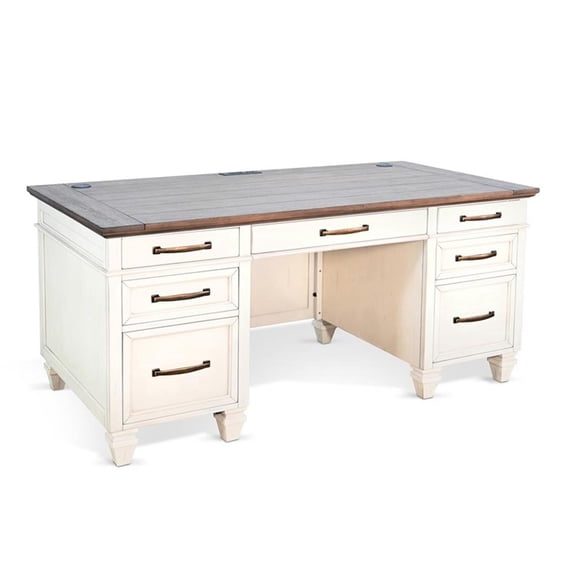 Pemberly Row Contemporary Wood Desk with Drawers in White Finish