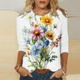 thumbnail image 3 of Mittory Womens 3/4 Length Sleeve Tops Spring Summer T-Shirts Trendy Boho Floral Print Crew Neck Going Out Tops Tee Shirt, 3 of 5