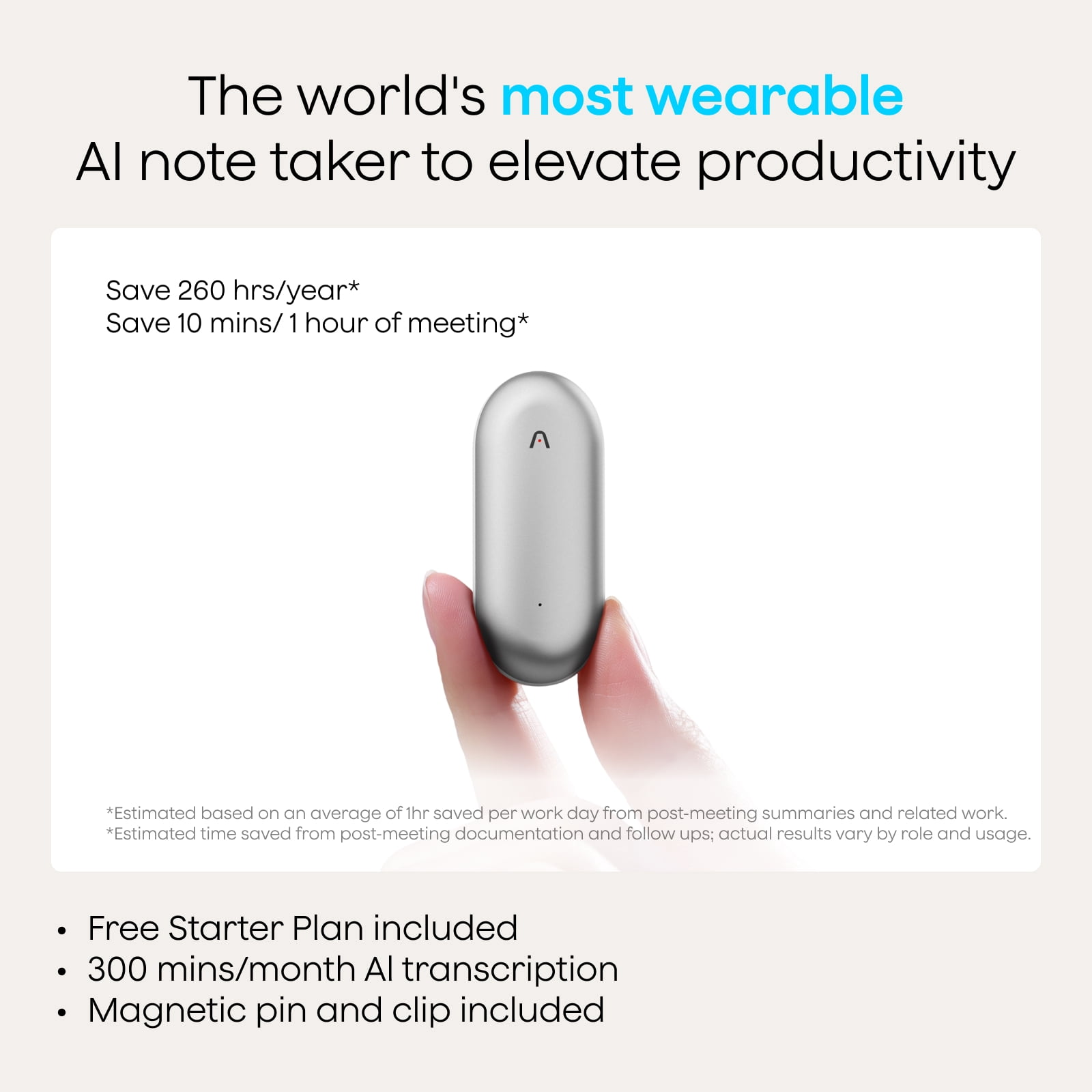 PLAUD NotePin AI Voice Recorder, App Control, Transcribe & Summarize, 112 Languages, 64GB Memory, Audio Recorder for Lectures/Meetings, 20H Record, 23g