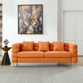 thumbnail image 5 of 3-seater + 3-seater Oversized Sectional Sofa  with Sturdy Gold Polished Metal Legs, Teddy Upholstered Sofa, Deep Seating Sofa with 3 Throw Pillows for Living Room and Apartment,Orange, 5 of 9