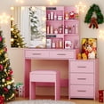 thumbnail image 3 of Ktaxon Lighted Makeup Vanity Table Set, Dressing Table with Sliding Mirror, Vanity Desk , Pink, 3 of 11