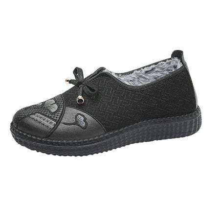 

BELLZELY Wide Width Women Shoes Clearance Women s Embroidered Ethnic Style And Fleece Thickened Warm Flat Soft Sole Non-slip Casual Mother Cotton Shoes