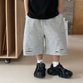 thumbnail image 4 of RMGVDSD Boy's Jogger Shorts Boys Summer Ripped Casual Shorts Elastic Waist Knee Length Comfortable Toddler Kids Sweat Shorts With Pockets 18-24 Months/Grey, 4 of 6