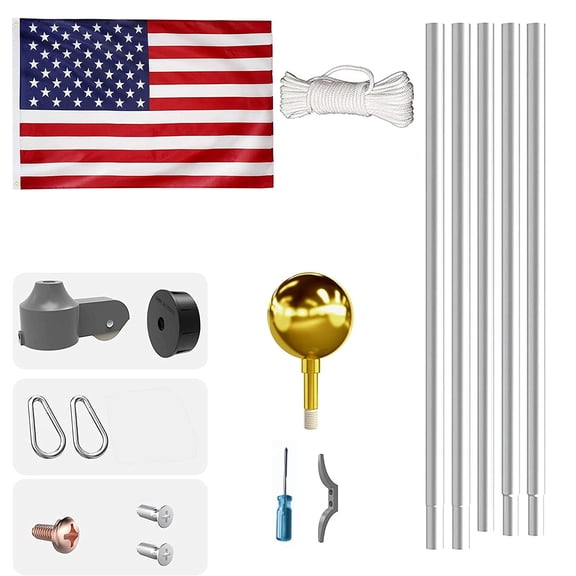 Thanaddo 20 FT Heavy Duty Sectional Flag Pole Kit, Extra Thick Aluminum Flagpole for Outdoor In-Ground Use, Silver