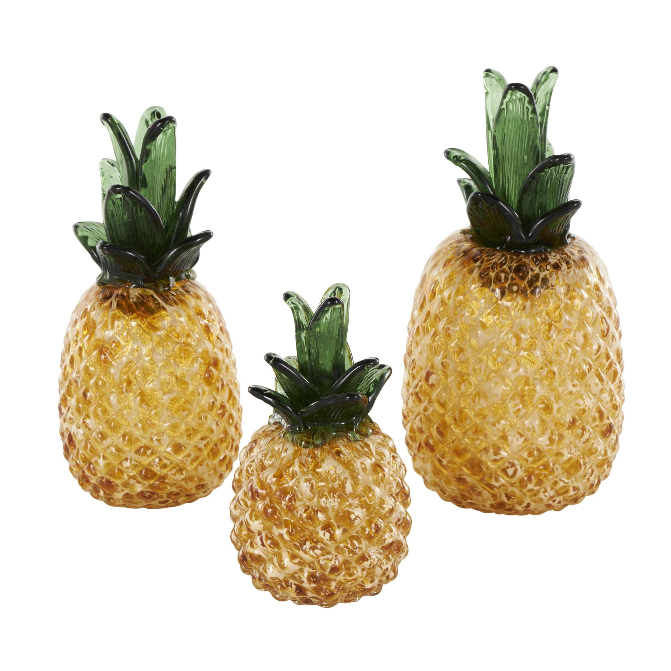 11", 10", 7"H Orange Glass Faceted Pineapple Fruit Sculpture, by DecMode (3 Count)