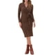 thumbnail image 2 of Vestido midi casual de manga larga con cuello en V y lazo en la cintura para mujer Inspire Chic, talla XL, color marrón, 2 of 5