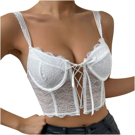 

Crop Top for Women Dressy Front Closure Camisole Floral Lace Cami Tops Underwear Bustier Clubwear for Valentine