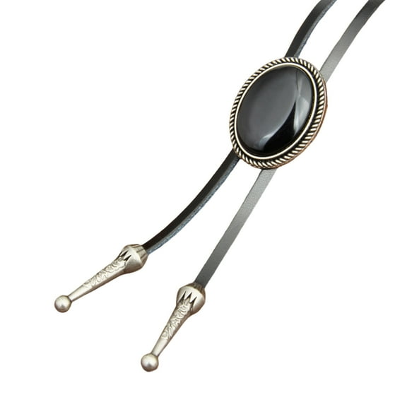 WINDLAND Western Leather Bolo Tie Oval Shape Stone Jewelry Necktie Necklace Shirt Chain