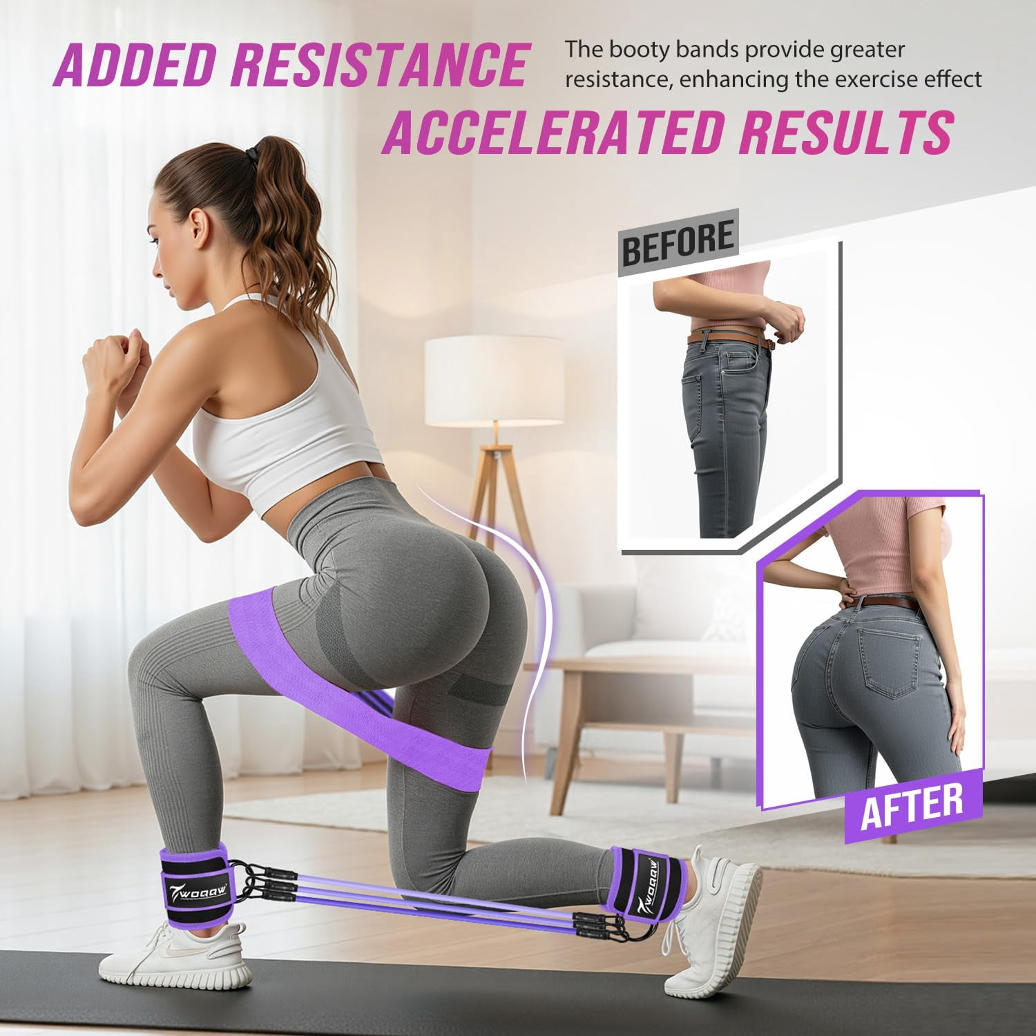 Resistance Bands Set - Ankle Resistance Bands with Cuffs for Legs & Glute Workout, Fabric Booty Bands for Women, Home Gym Exercise Equipment for Hip, Pilates, Fitness, Yoga, Physical Therapy