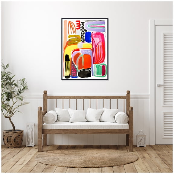 Kate and Laurel Abstract 08 Framed Canvas Wall Art  by Emma Daisy 32 x 42 Sylvie Beaded Black, Modern Contemporary, Abstract Art for Wall Decor, Living Room Bedroom