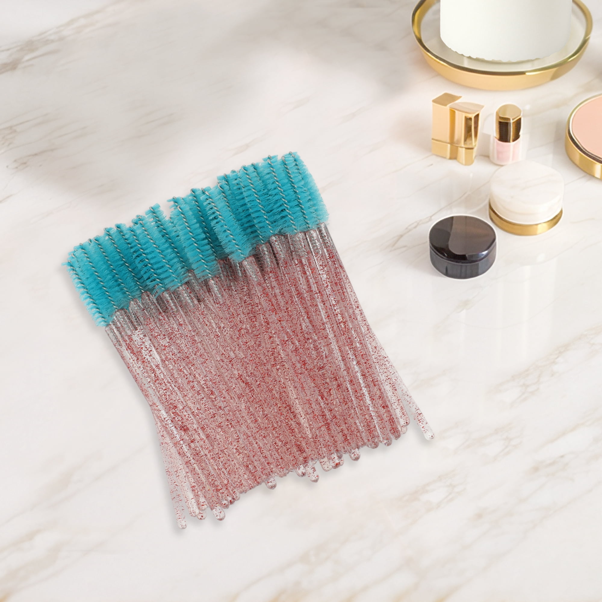 Unique Bargains 100 Pcs Durable Portable Eyelash Brush for Vacation Deep Green, Pink