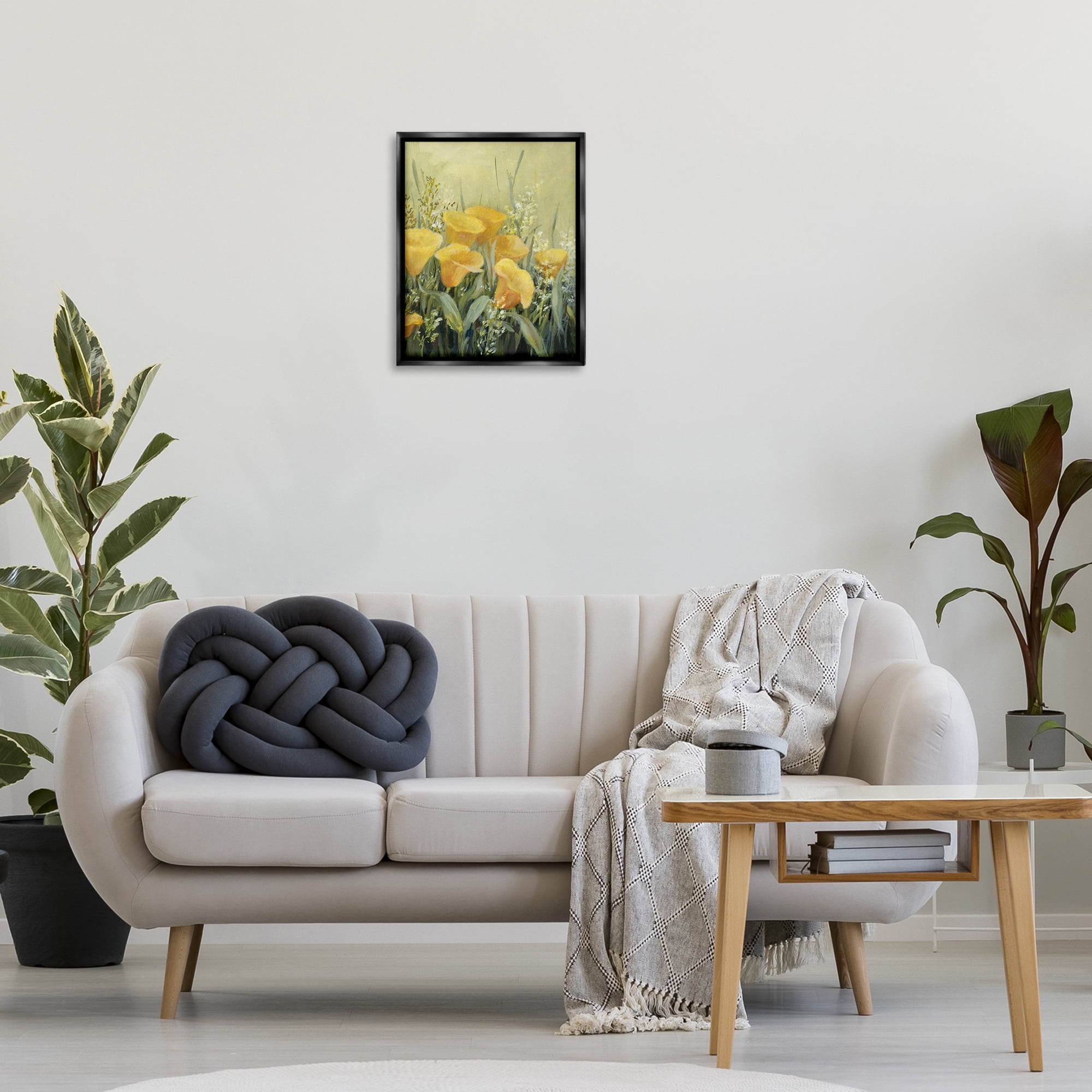 Stupell Industries Golden Horned Poppies Plants & Flowers Painting Black Floater Framed Canvas Art Print Wall Art, 17 x 21