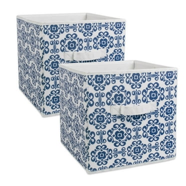 Contemporary Home Living Set of 2 Nautical Blue Nonwoven Polyester Cube Storage Bin with Scroll