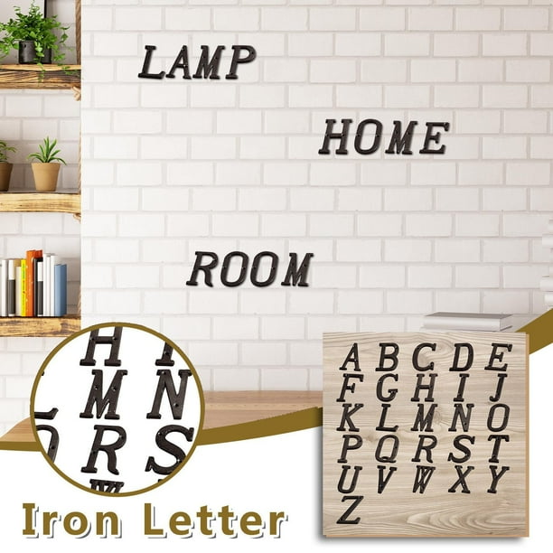 Juego de letras y números de hierro forjado de Creative Alloy - Números de casa DIY, placa de dirección, 26 letras del alfabeto con tornillos, decoración industrial antigua