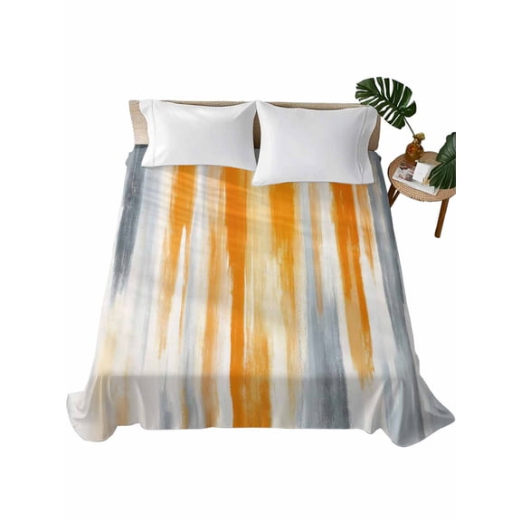 King Flat Sheet 105"x98", Orange Gray Soft Lightweight Bedding Flat Sheets Only, Retro Country Abstract Ombre Aesthetic Brushed Microfiber Top Bed Sheet, Breathable StainResistant Bedsheets