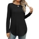 thumbnail image 2 of Camisa de Larga con Cuello Redondo para Mujer, Básica, Holgada, Informal Negro L, 2 of 5