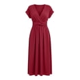 thumbnail image 4 of Ruimatai Women's V-Neck Twist Waist Short Sleeve A-Line Casual Midi Dresses for Women Work Office & Party Wear, 4 of 5