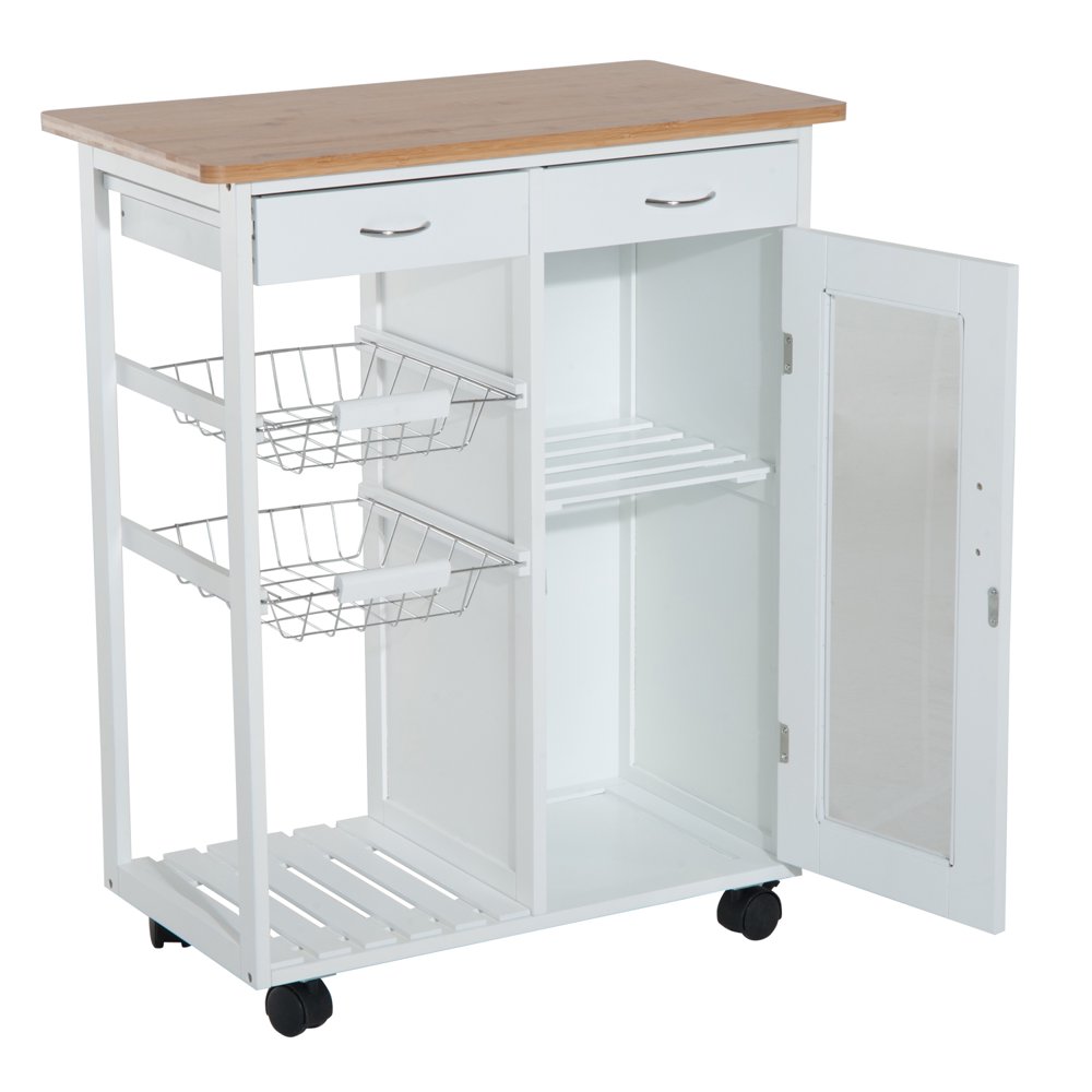 28” Rolling Kitchen Trolley Serving Cart Storage Bamboo