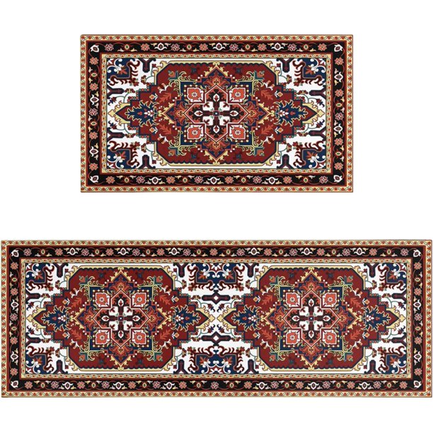 Red Kitchen Rugs Sets of 2 Boho Kitchen Rug Mat Washable NonSlip