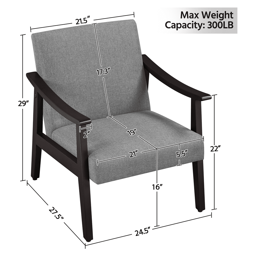 Alden Design Mid-Century Modern Accent Chair with Wooden Frame, Dark Gray Fabric
