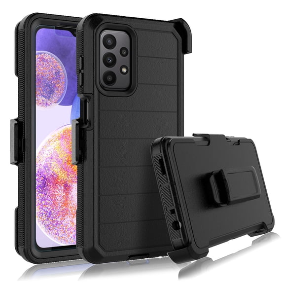 For Samsung Galaxy A23 5G 2022 6.6" Case, Heavy Duty Rugged Defender Case with [Belt Clip Holster] [Built in Screen Protecotr], Shockproof Full Body Protection Kickstand Cover, Black