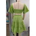 thumbnail image 2 of Vestido de mujer con mangas cortas acampanadas, dobladillo con volantes, cintura cruzada, espalda hueca, vestido de verano fruncido, verde claro L, 2 of 3