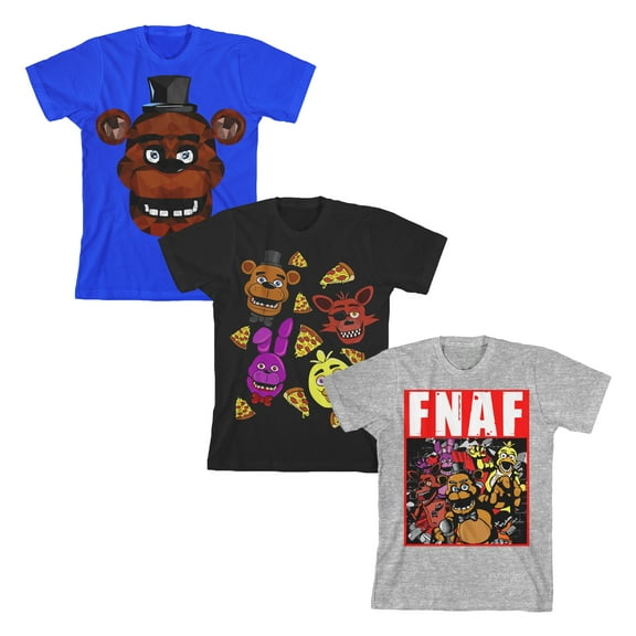 Five Nights At Freddy's Pizza Character Art Boy's 3-Pack Crew Neck Short Sleeve T-shirt Set 8 (M)