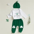 thumbnail image 3 of CPNG Newborns Infant Baby Boy Outfit First St Patricks Day Romper and Shamrock Pants Set with Hat 3 Piece Set(Green,12-18 Months), 3 of 5