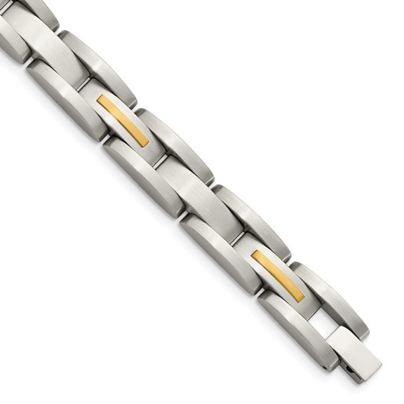 White Stainless Steel bracelet Men's Yellow 14K Gold 8 in 9 mm