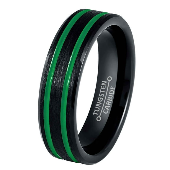 Jewelry Avalanche Black Green Tungsten Wedding Band, Unisex Engagement Band, Comfort Fit Ring 6MM