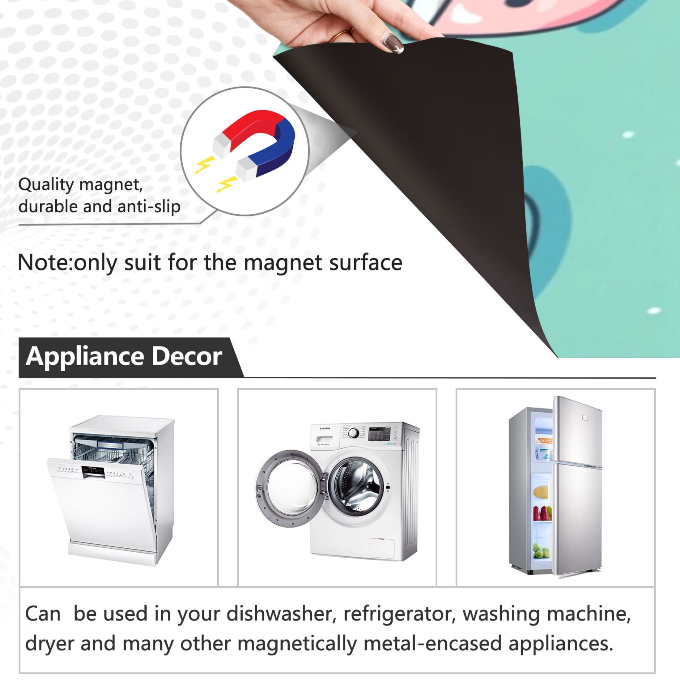 Dishwasher Magnetic Sticker 23x26 Inch Refrigerator Magnetic Sticker Washing Machine Magnetic Sticker Kitchen Panel Magnetic Sticker Home Decor Colorful Cute Cartoon Teacups