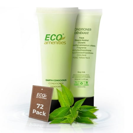 Eco Amenities Travel Size Conditioner - 72 Pack, 1 oz Small Tubes, Green Tea Scent, Bulk Toiletries, Individually Packaged Hair Care Samples, Mini Conditioner Bottles for Guests of Airbnbs and Hotels