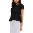 thumbnail image 4 of INSPIRE CHIC Peplum Babydoll Tops for Women's Summer Smocked Ruched Crew Neck Cap Sleeve Tunic Shirts Cute Blouses S Black, 4 of 5