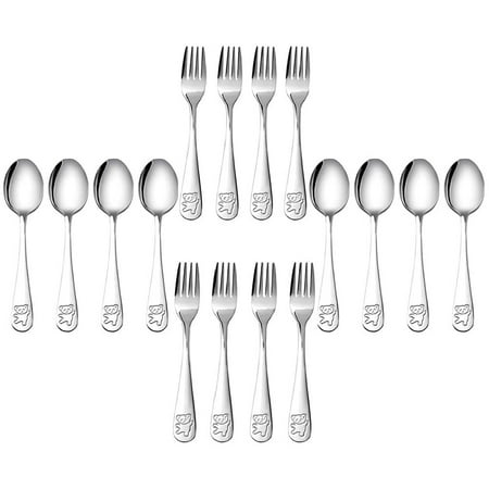 

16 Pieces Kids Silverware Stainless Steel Children s Safe Flatware Little Bear Child Spoon and Fork Set Toddler Utensils