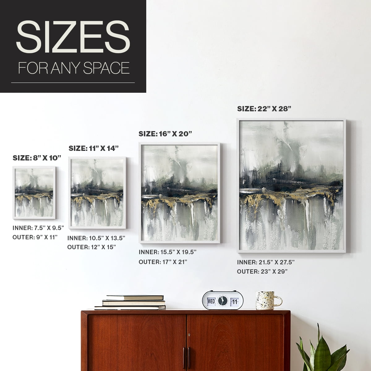 Indyscape and Gold in White Solid Wood 8 x 10 Framed Print