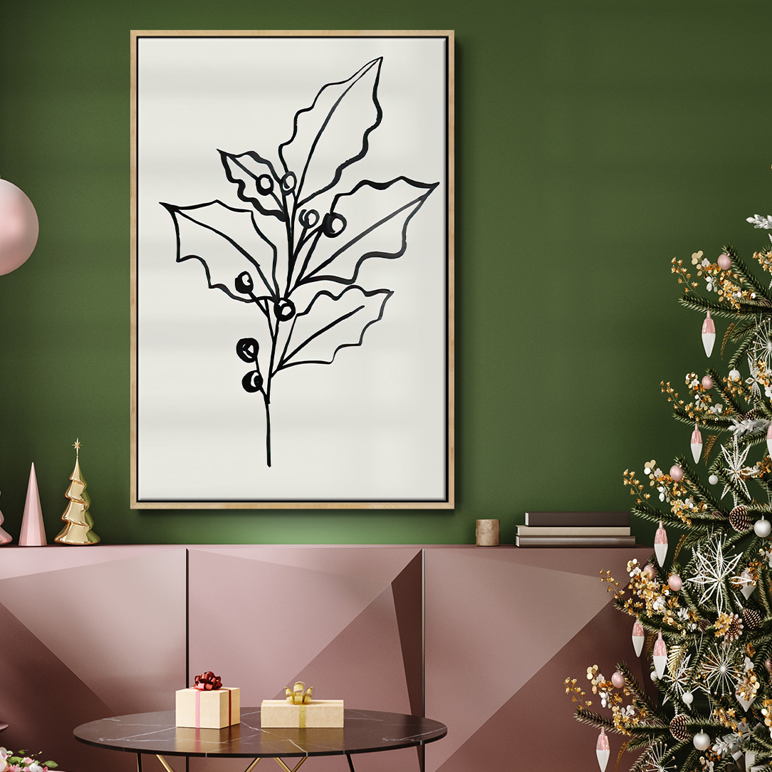Evergreen Ink II - Framed Gallery Wrapped Holiday Canvas - 25 x 37 - Natural Wood Frame