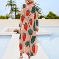 thumbnail image 2 of Strawberry Pattern Pink Floral Background Shirt Dress Long Sleeve Street Fashion V Neck Oversized Casual Dress Women Evening Dress, 2 of 7