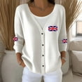 thumbnail image 2 of Wang6 Womens Lightweight Plus Size Cardigans Sweaters Trendy Long Sleeve Open Front Button down Knit Sweater Fall V Neck United Kingdom Flag Printed Outwear Tops X_White XL, 2 of 4