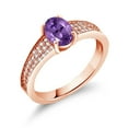 thumbnail image 2 of Gem Stone King 18K Rose Gold Plated Silver Purple Amethyst Engagement Ring for Women (1.63 Cttw, Oval 8X6MM, Gemstone February Birthstone, Size 6), 2 of 4